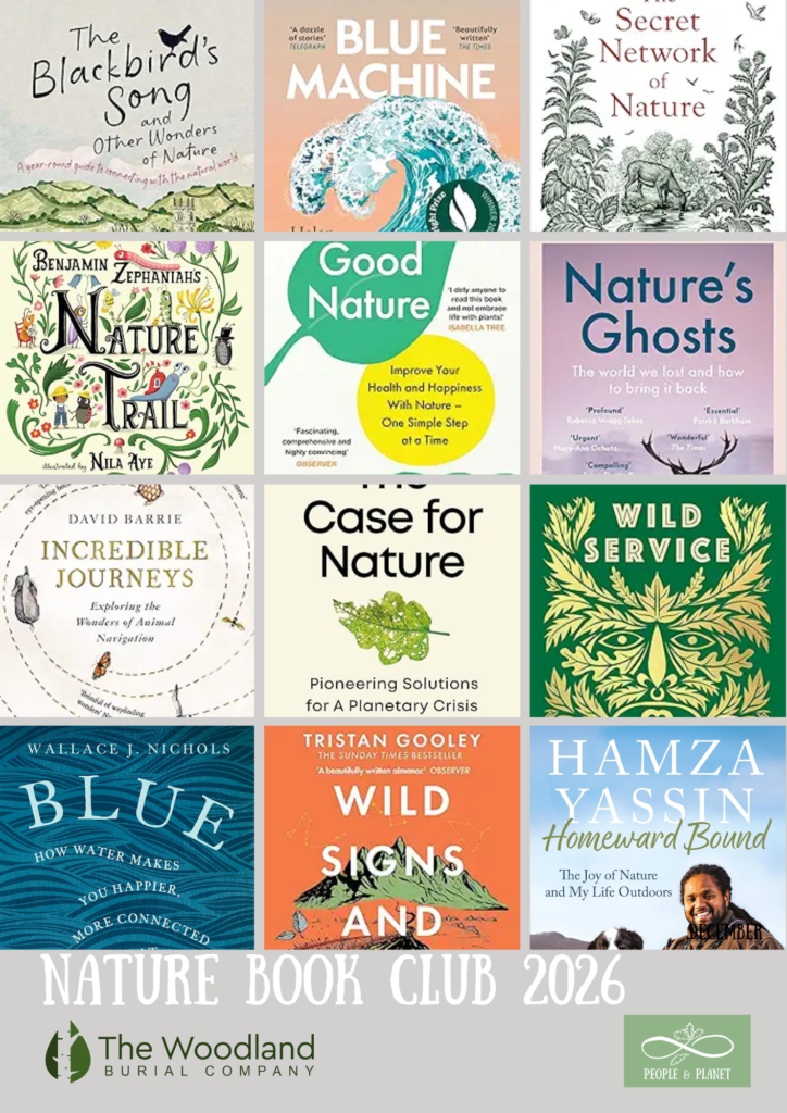 12 book covers showing the monthly reading for Nature Book Club.